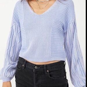 Free People Light Blue V-Neck Sweater